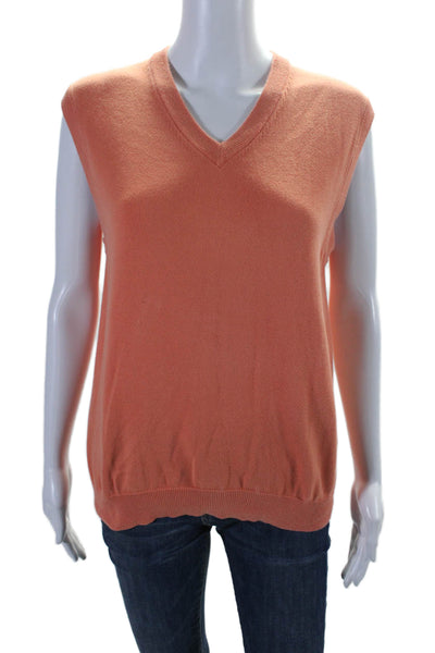 Brooks Brothers Womens Cotton Knit Ribbed Hem V-Neck Sweater Vest Orange Size S