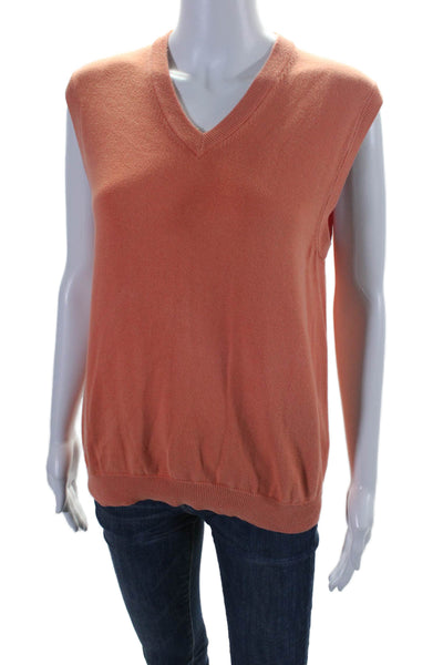 Brooks Brothers Womens Cotton Knit Ribbed Hem V-Neck Sweater Vest Orange Size S