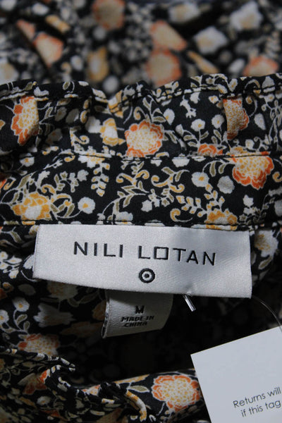 Nili Lotan for Target Womens Floral Print Mock Neck Button Down Top Black Size M