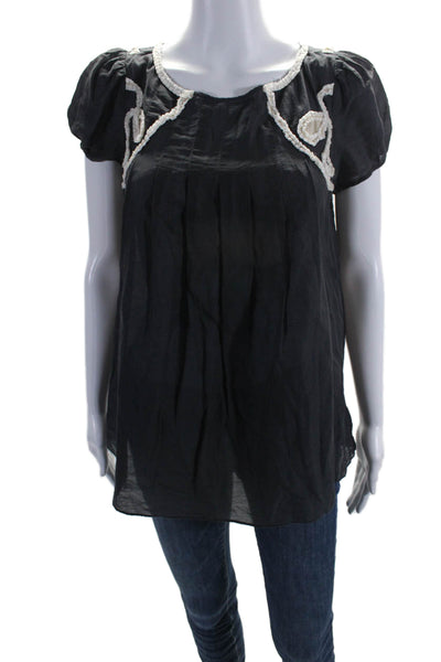 Cynthia Cynthia Steffe Womens Cotton Pleated Baby Doll Top Charcoal Black Size 6