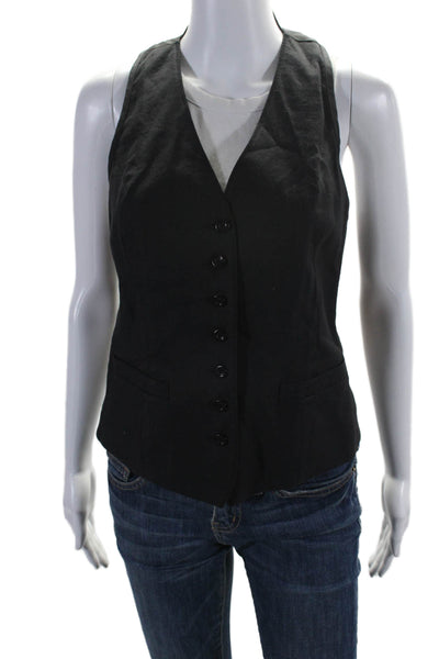 Vince Womens Sleeveless Notched Back Button Down V-Neck Vest Black Size 6