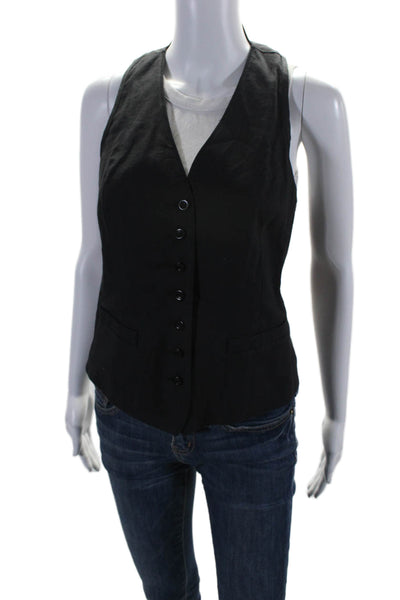 Vince Womens Sleeveless Notched Back Button Down V-Neck Vest Black Size 6