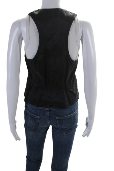 Vince Womens Sleeveless Notched Back Button Down V-Neck Vest Black Size 6