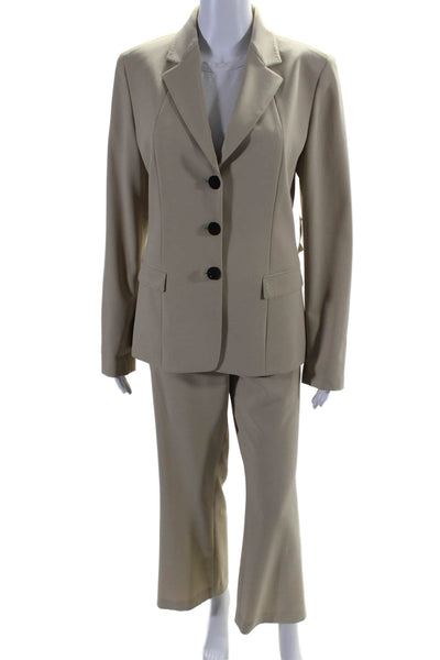 Tahari Womens 2 Piece Solid Single Breasted Pants Suit Beige Size 10