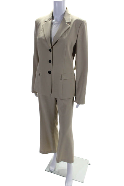 Tahari Womens 2 Piece Solid Single Breasted Pants Suit Beige Size 10