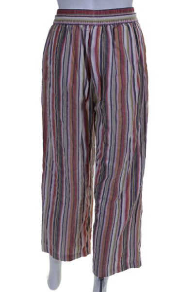 Xirena Womens Elastic Waistband Drawstring Stripe Lined Wide Leg Pants Pink Size