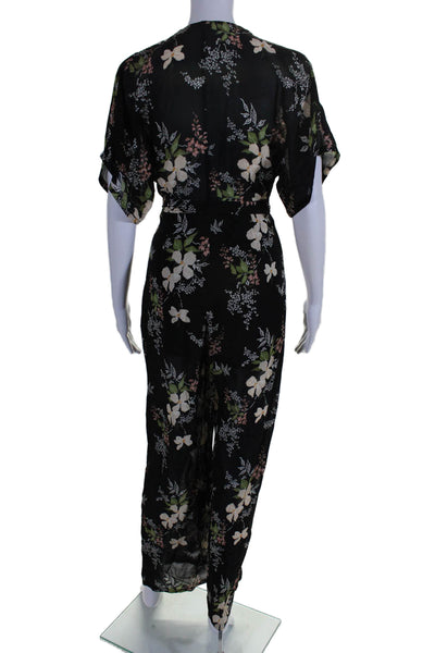 Reformation Womens Short Sleeve Backless Zip Floral Print Jumpsuit Black Size 0