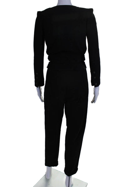 Noam Womens Texture V-neck Belted Lined Cuff Bottom Jumpsuit Black Size XS