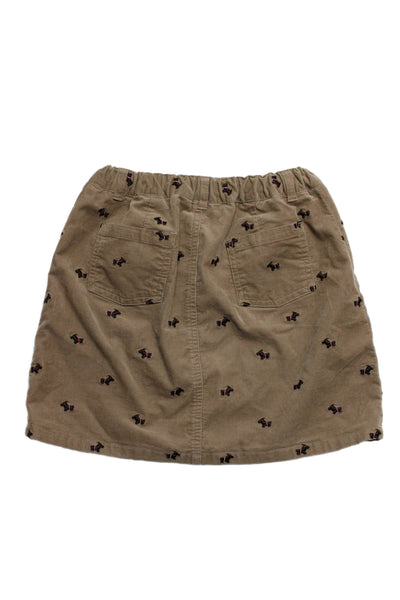 Lilly Pulitzer Girls Brown Cotton Corduroy Dog Embroidered Mini Skirt Size 10