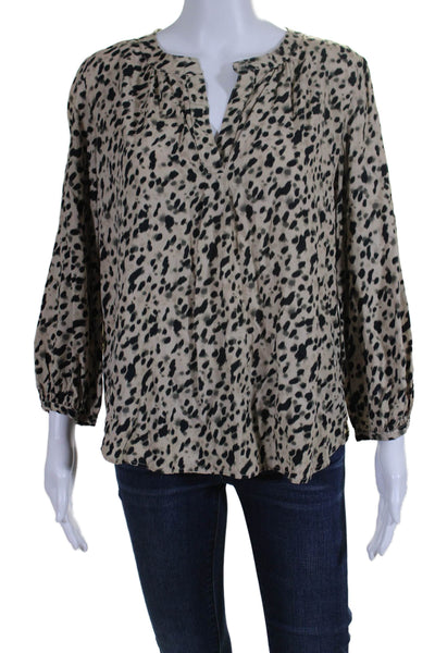 Finley Womens Long Sleeve V Neck Animal Print Blouse Beige Size Small