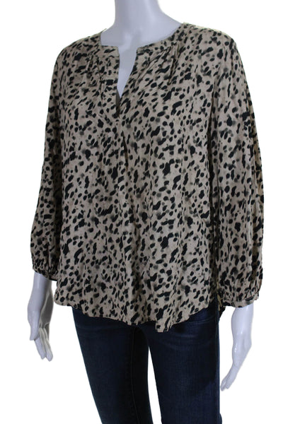 Finley Womens Long Sleeve V Neck Animal Print Blouse Beige Size Small