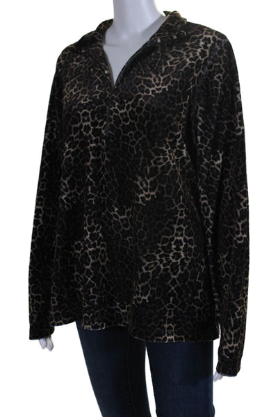 Sno Skins Womens Long Sleeve animal Print 1/2 Zip Sweater Beige XL