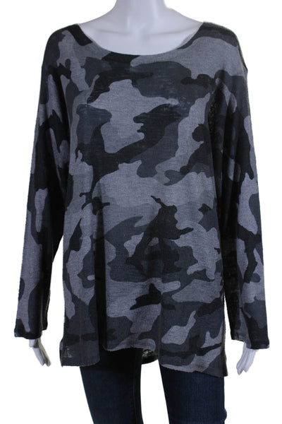 Nally & Millie Womens Long Sleeve Camouflage Crew Neck Top Gray Medium