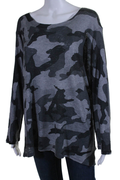 Nally & Millie Womens Long Sleeve Camouflage Crew Neck Top Gray Medium