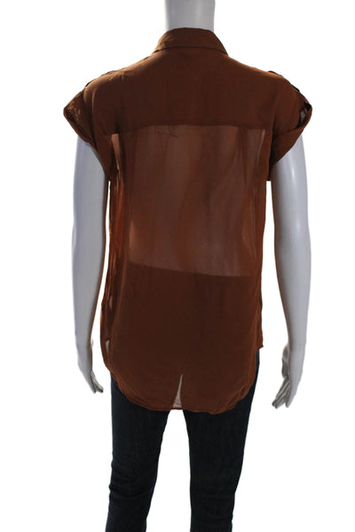 Broadway & Broome Women's Silk Patch Pockets Button Down Up Shirt Brown Size S