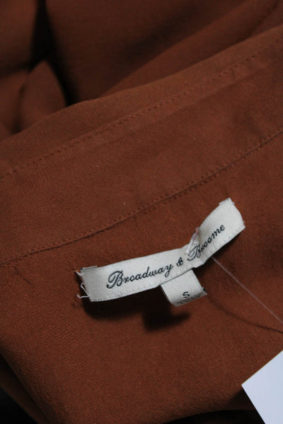 Broadway & Broome Women's Silk Patch Pockets Button Down Up Shirt Brown Size S