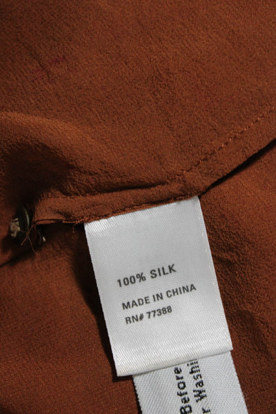 Broadway & Broome Women's Silk Patch Pockets Button Down Up Shirt Brown Size S