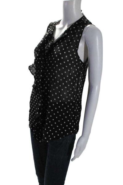 Theory Women's V-Neck Sleeveless Ruffle Polka Dot Silk Blouse Black Size S