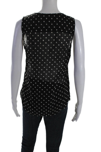 Theory Women's V-Neck Sleeveless Ruffle Polka Dot Silk Blouse Black Size S