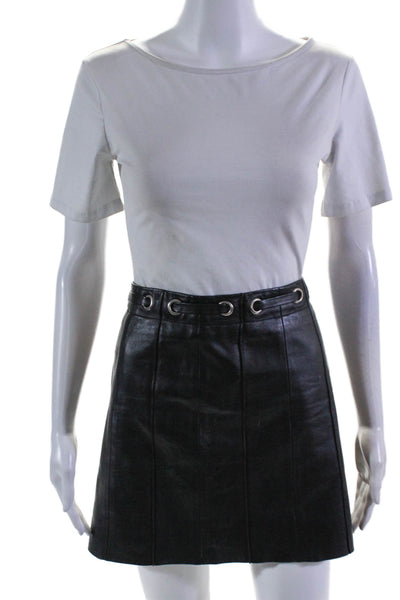 BCBGMAXAZRIA Women's Hook Closure Lined Leather Mini Skirt Black Size 10