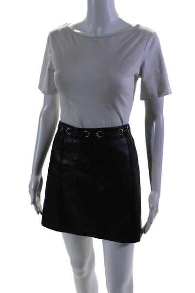 BCBGMAXAZRIA Women's Hook Closure Lined Leather Mini Skirt Black Size 10