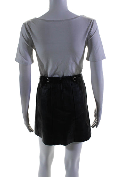 BCBGMAXAZRIA Women's Hook Closure Lined Leather Mini Skirt Black Size 10