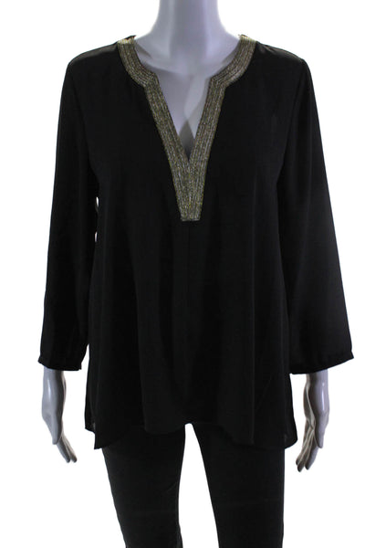 Daniel Rainn Women's V-Neck Long Sleeves Sheer Blouse Black Size M