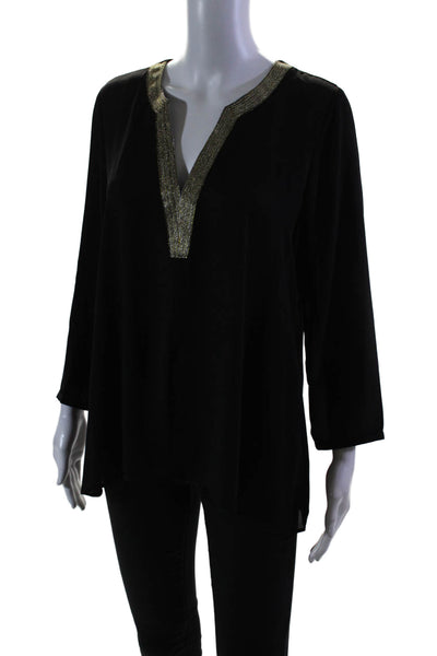 Daniel Rainn Women's V-Neck Long Sleeves Sheer Blouse Black Size M