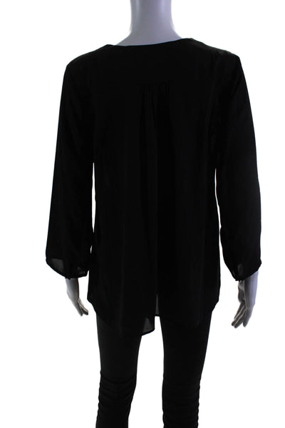 Daniel Rainn Women's V-Neck Long Sleeves Sheer Blouse Black Size M