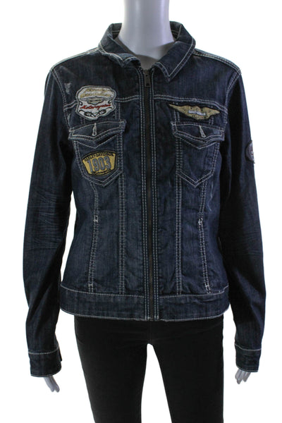 Harley Davidson Women's Long Sleeves Patches Full Zip Denim Jacket Size L