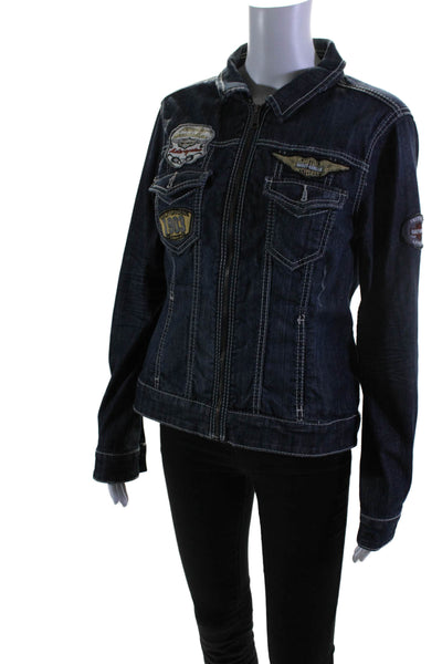 Harley Davidson Women's Long Sleeves Patches Full Zip Denim Jacket Size L