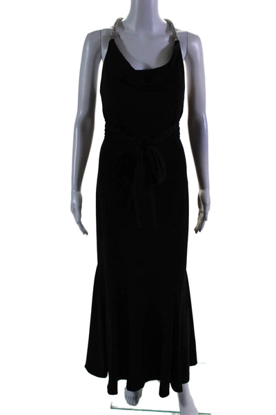 Rina di Montella Womens Crystal Embellished Cowl Neck Maxi Gown Black Size 6