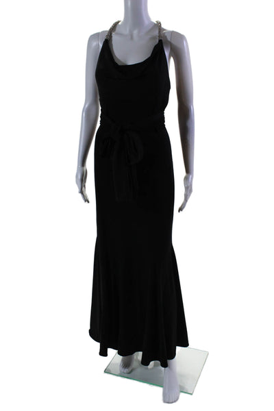 Rina di Montella Womens Crystal Embellished Cowl Neck Maxi Gown Black Size 6