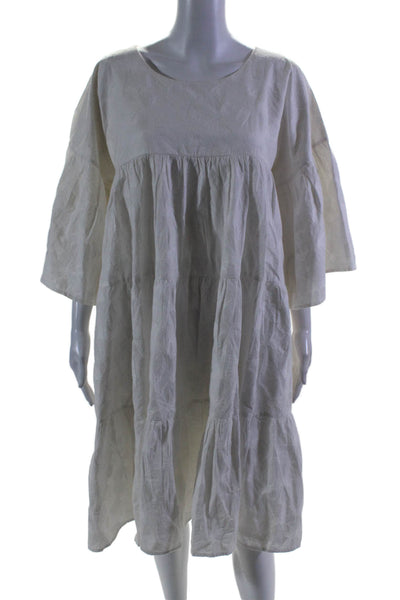 Merlette Womens Cotton Short Sleeve Tiered A Line Dress White Size L