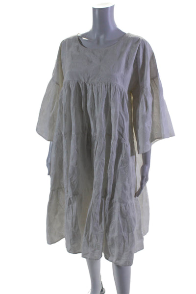 Merlette Womens Cotton Short Sleeve Tiered A Line Dress White Size L