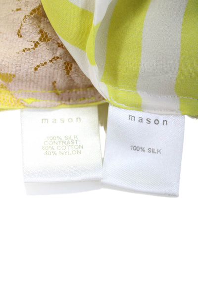 Mason Women's V-Neck Spaghetti Straps Silk Tank Top Yellow Striped Size 0 Lot 2