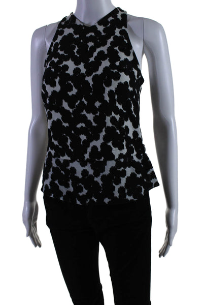 ALC Women's Round Neck Sleeveless Full Zip Spotted Silk Blouse Black Size 0