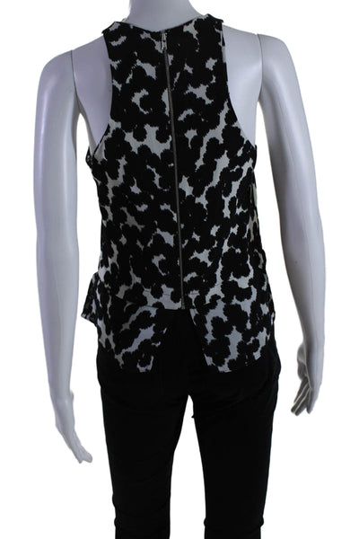 ALC Women's Round Neck Sleeveless Full Zip Spotted Silk Blouse Black Size 0