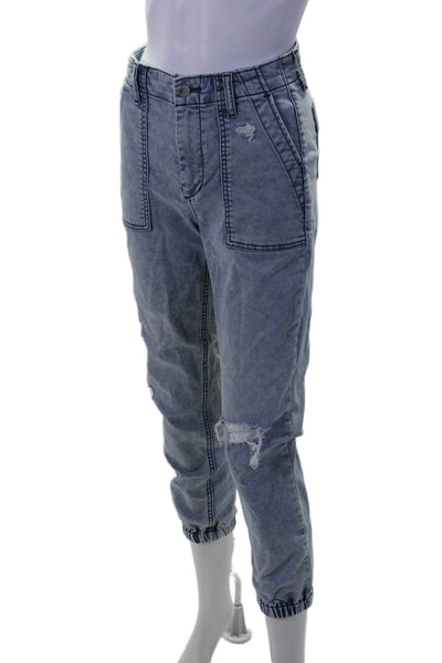 Joes Jeans Womens Zipper Fly High Rise Distressed Denim Jogger Pants Blue 24