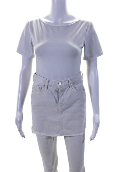 Mother Superior Womens Button Fly The Vagabond Mini Fray Denim Skirt White 24