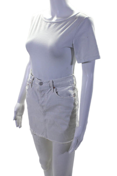 Mother Superior Womens Button Fly The Vagabond Mini Fray Denim Skirt White 24