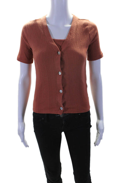 Madewell Womens Cotton Rib Button Short Sleeve Cardigan Sweater Orange Size XS