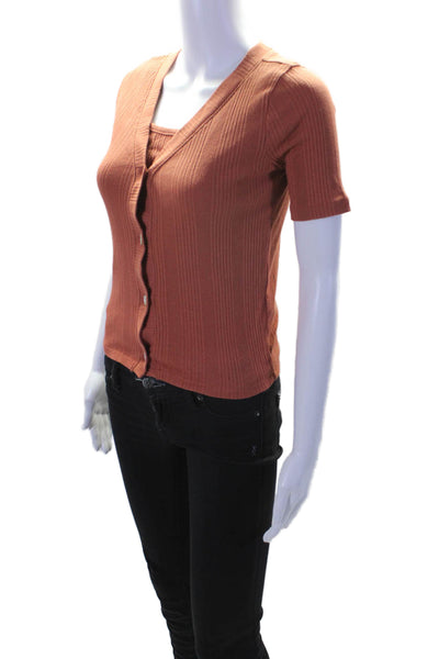 Madewell Womens Cotton Rib Button Short Sleeve Cardigan Sweater Orange Size XS