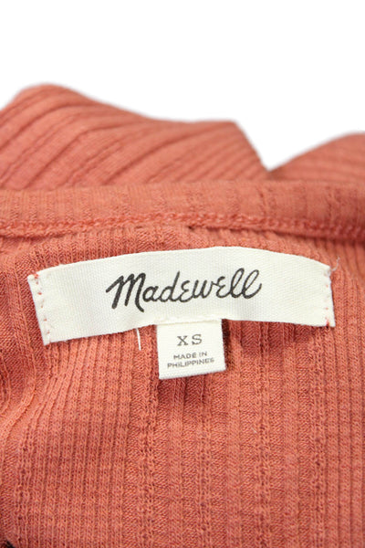 Madewell Womens Cotton Rib Button Short Sleeve Cardigan Sweater Orange Size XS