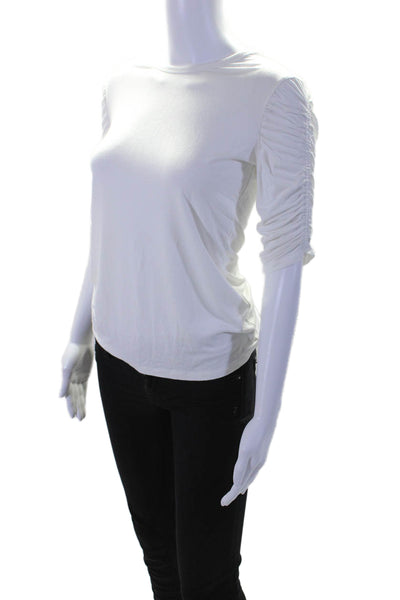 Elie Tahari Womens Round Neck Half Sleeve Ruched Casual Top White Size XS