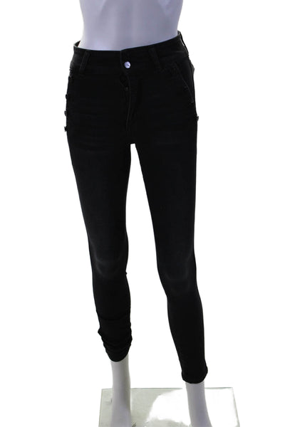 Joes Women's Button Closure High Waist Skinny Denim Pants Black Size 25