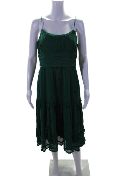 BCBGMAXAZRIA Women's Scoop Neck Spaghetti Straps Tiered Mini Dress Green Size 12