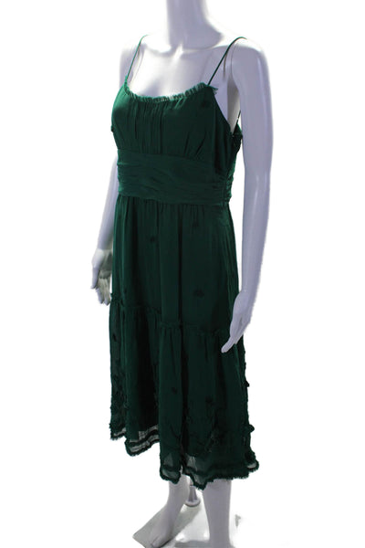 BCBGMAXAZRIA Women's Scoop Neck Spaghetti Straps Tiered Mini Dress Green Size 12