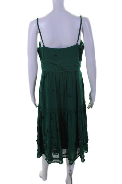 BCBGMAXAZRIA Women's Scoop Neck Spaghetti Straps Tiered Mini Dress Green Size 12