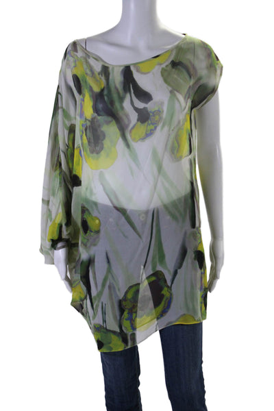 Silvia Tcherassi Womens Scoop Neck Abstract Silk Draped Top White Multi Medium